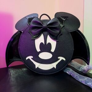 Loungefly X LASR Disney Halloween Minnie Bat Convertible Mini Backpack